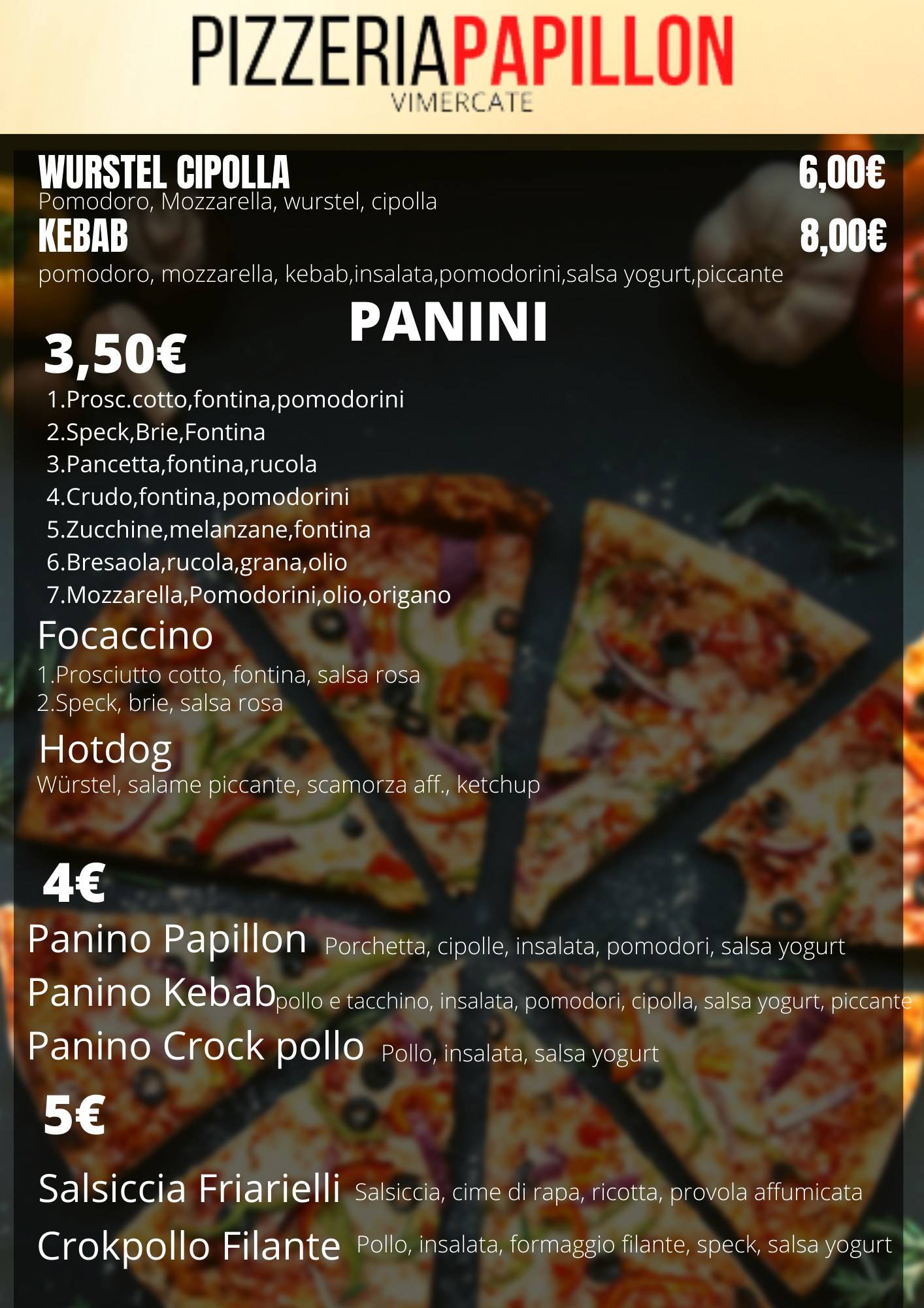 Menu di Pizzeria Papillon 