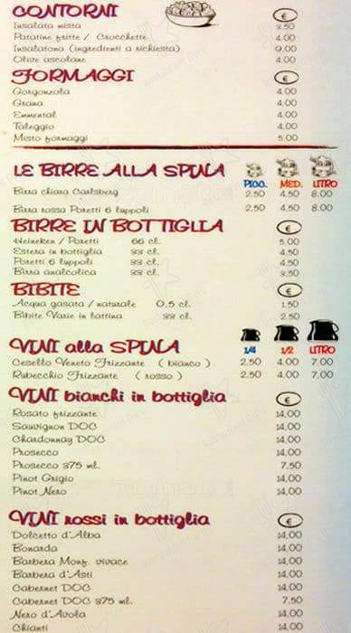 Menu di Pizzeria del Sole 