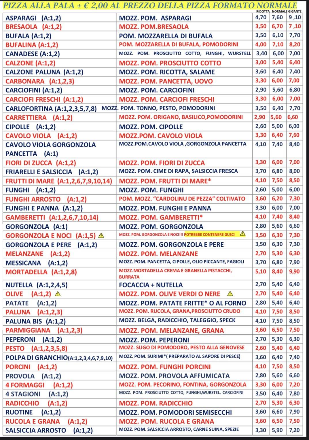Menu di Pizzeria Paluna Di Figus E. 