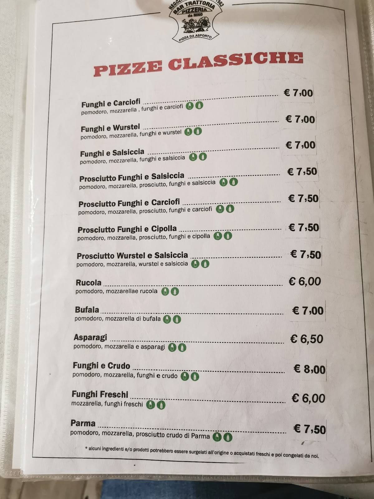 Menu di Pizzeria Ristorante da Nino 