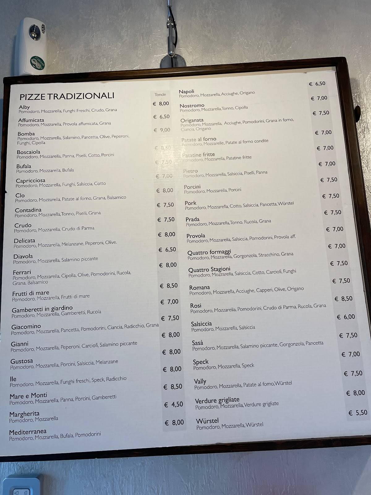 Menu de Pizzeria mirage