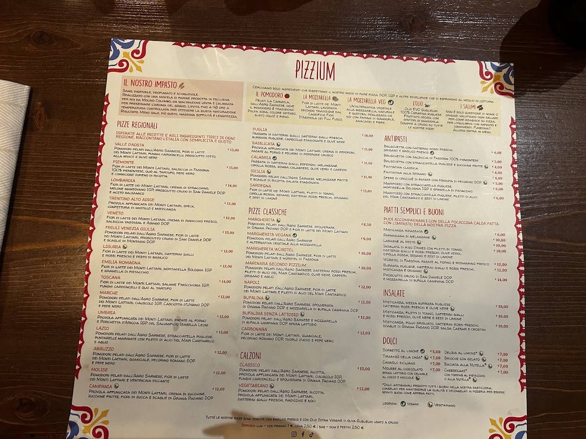 Menu di Pizzium 