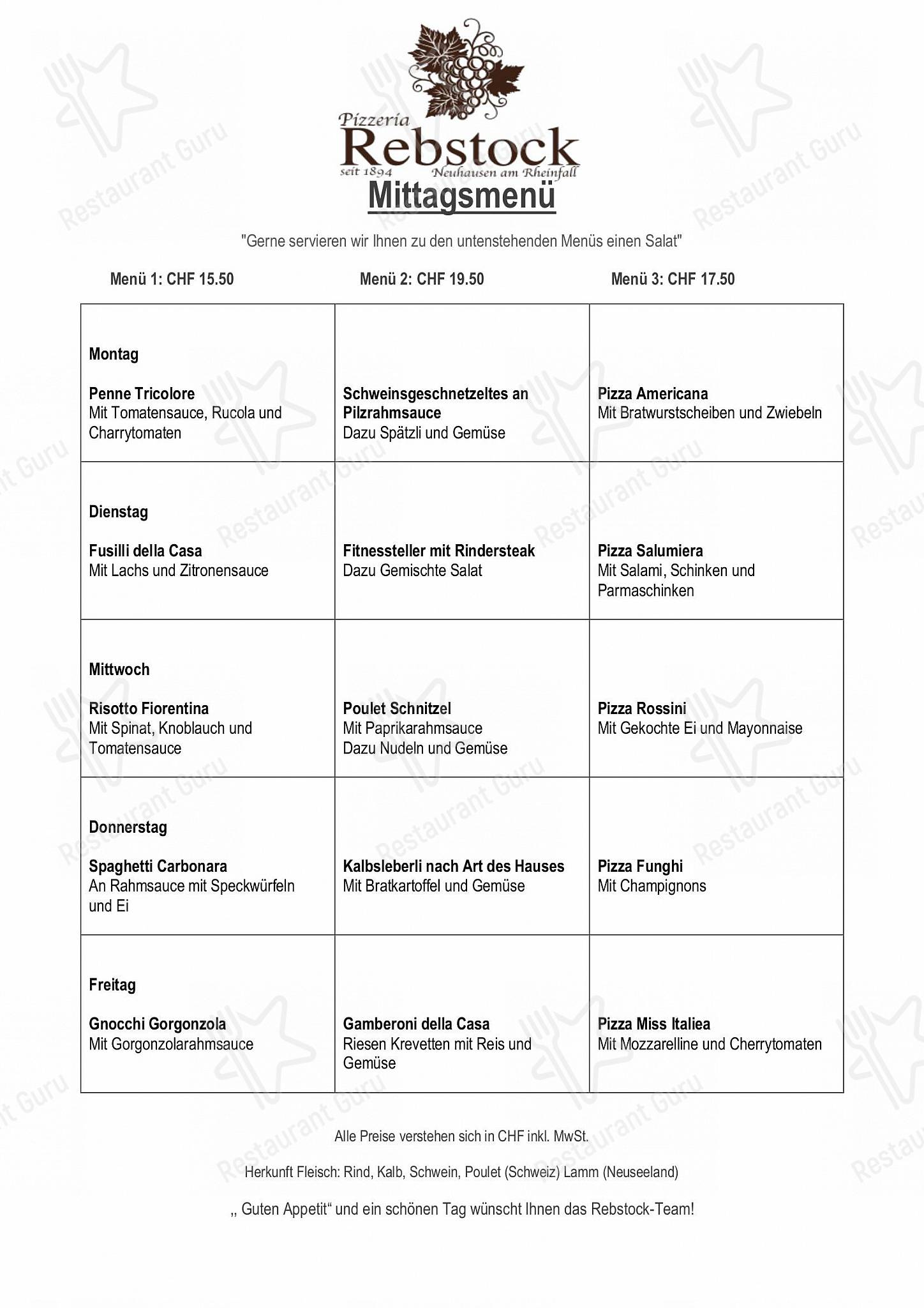 Menu di Pizzeria Rebstock - Детское