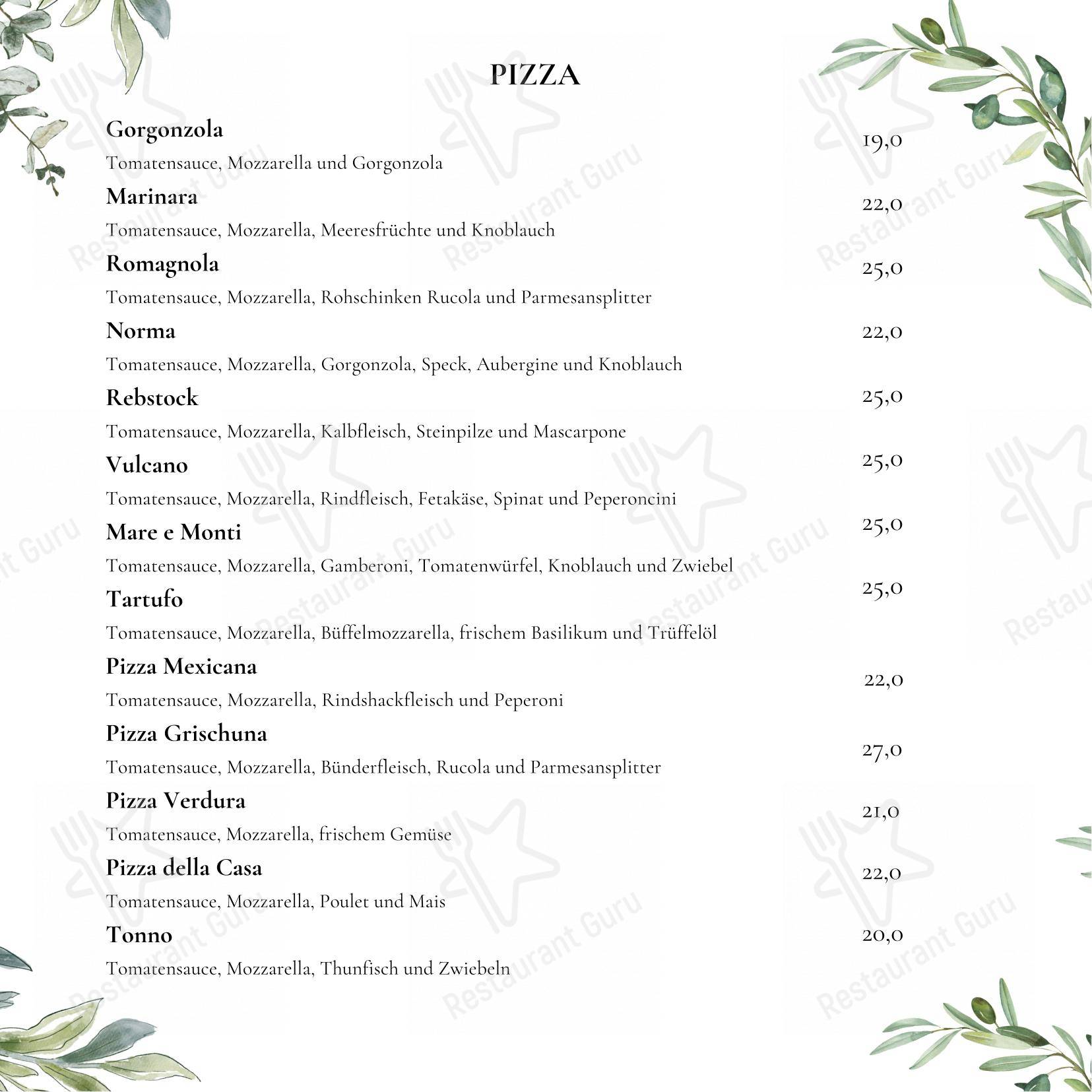 Pizzeria Rebstock in Neuhausen am Rheinfall - Menu