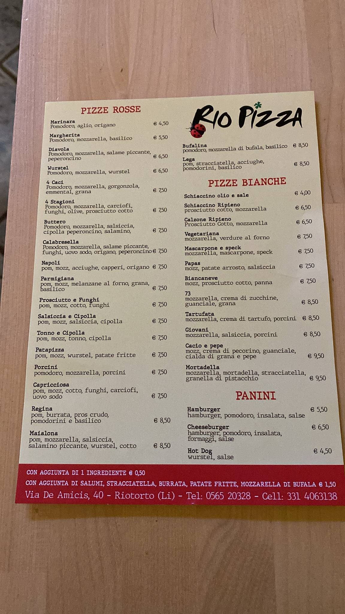 Menu di Pizzeria - Riopizza Giovani Tania 