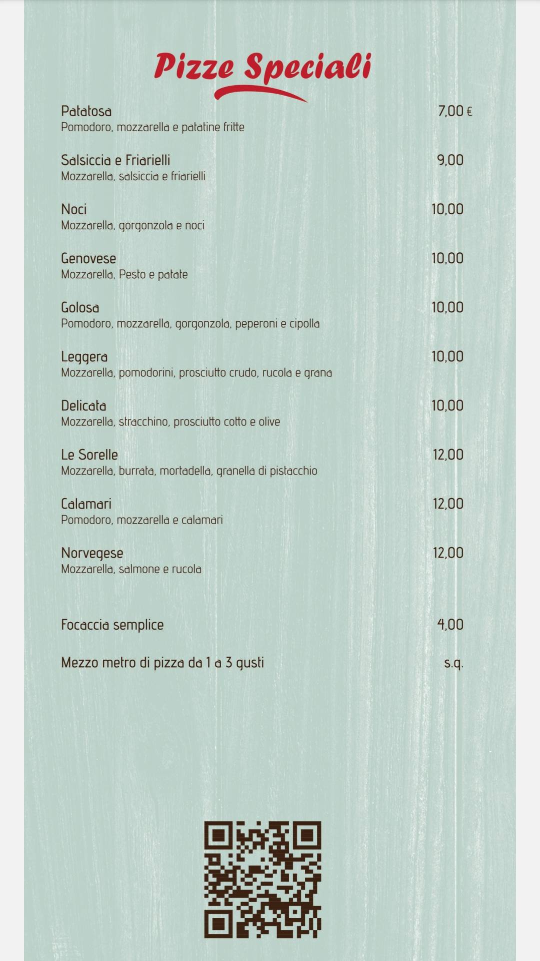 Menu di Pizzeria Ristorante Bar le 4 Sorelle 