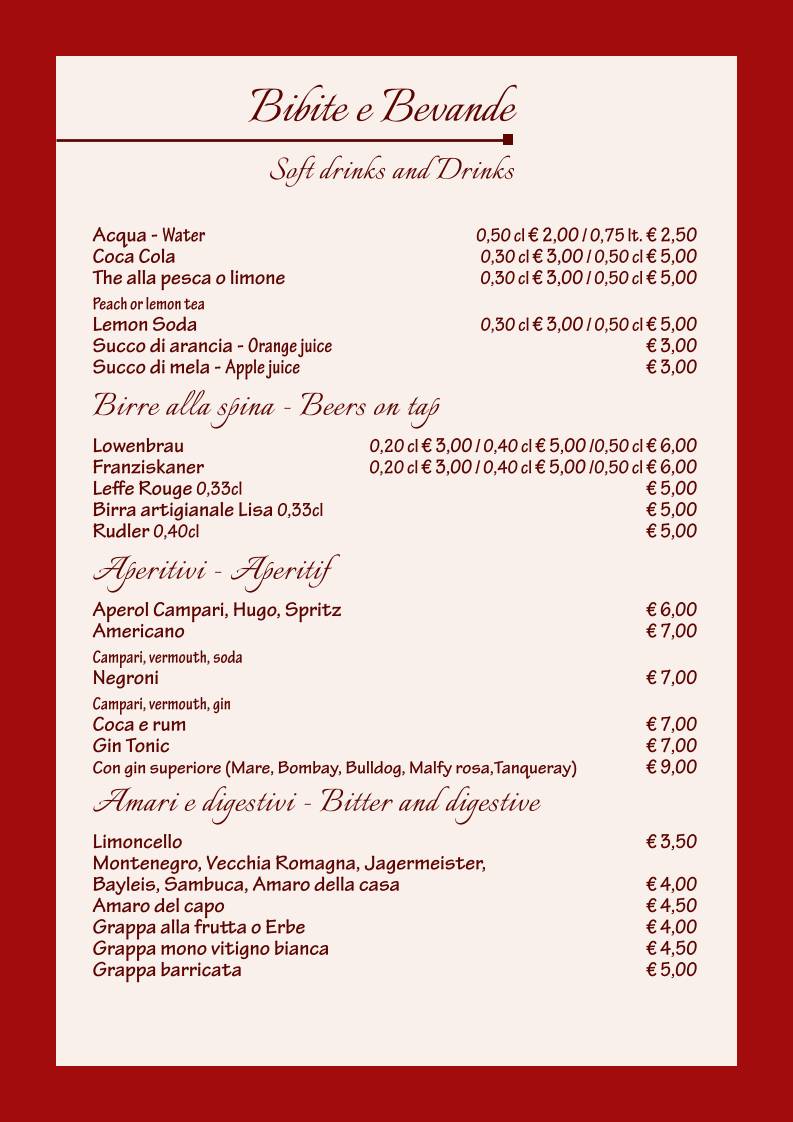 Menu di Ristorante La Fontana a Levico 