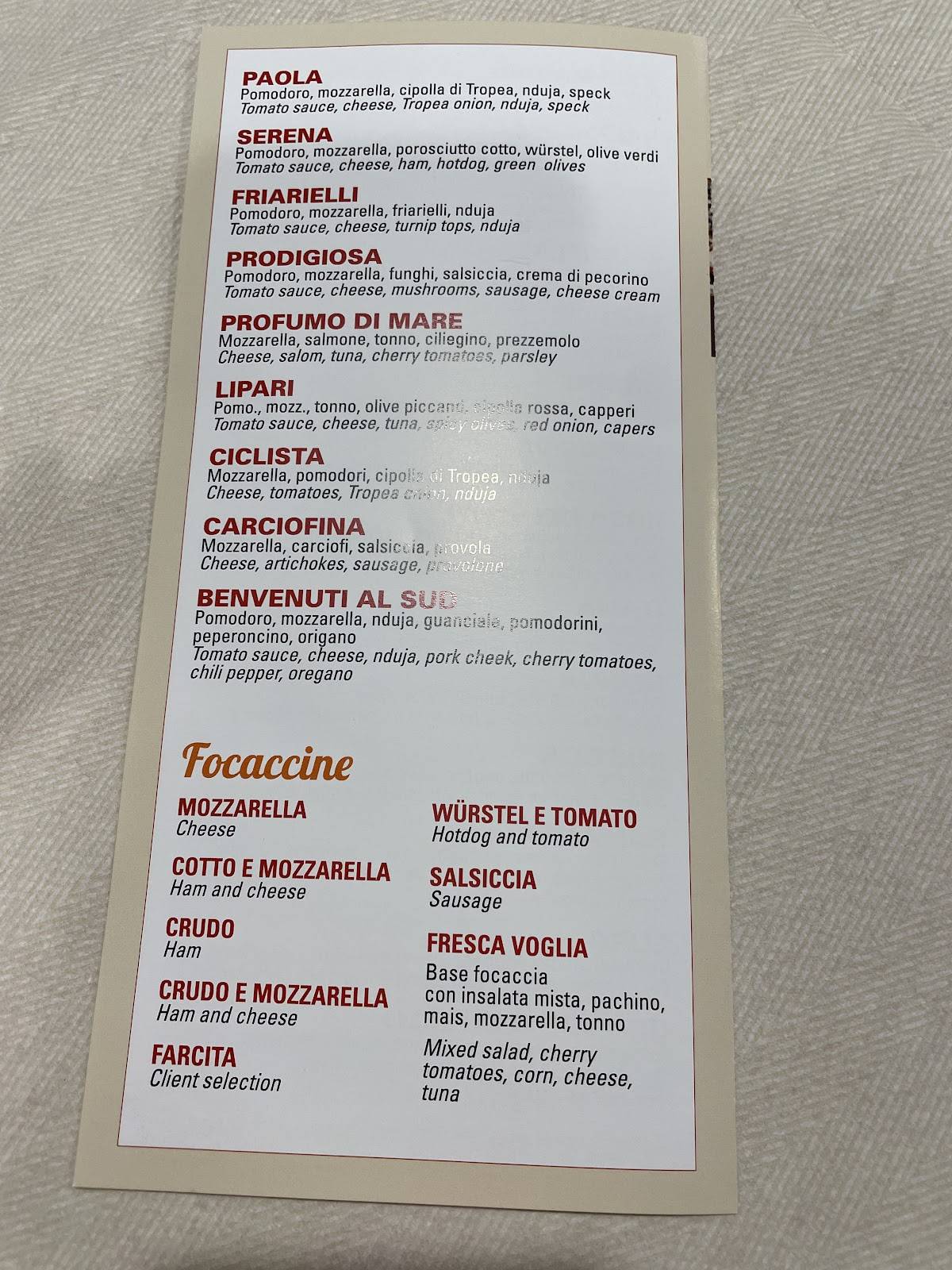 Menu di Ristorante Pizzeria Da Pinzo 