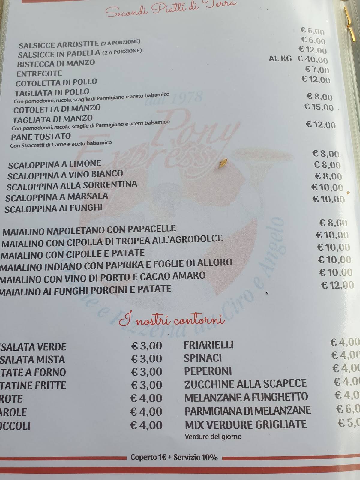 Menu da Ristorante e Pizzeria Pony Express, Napoli