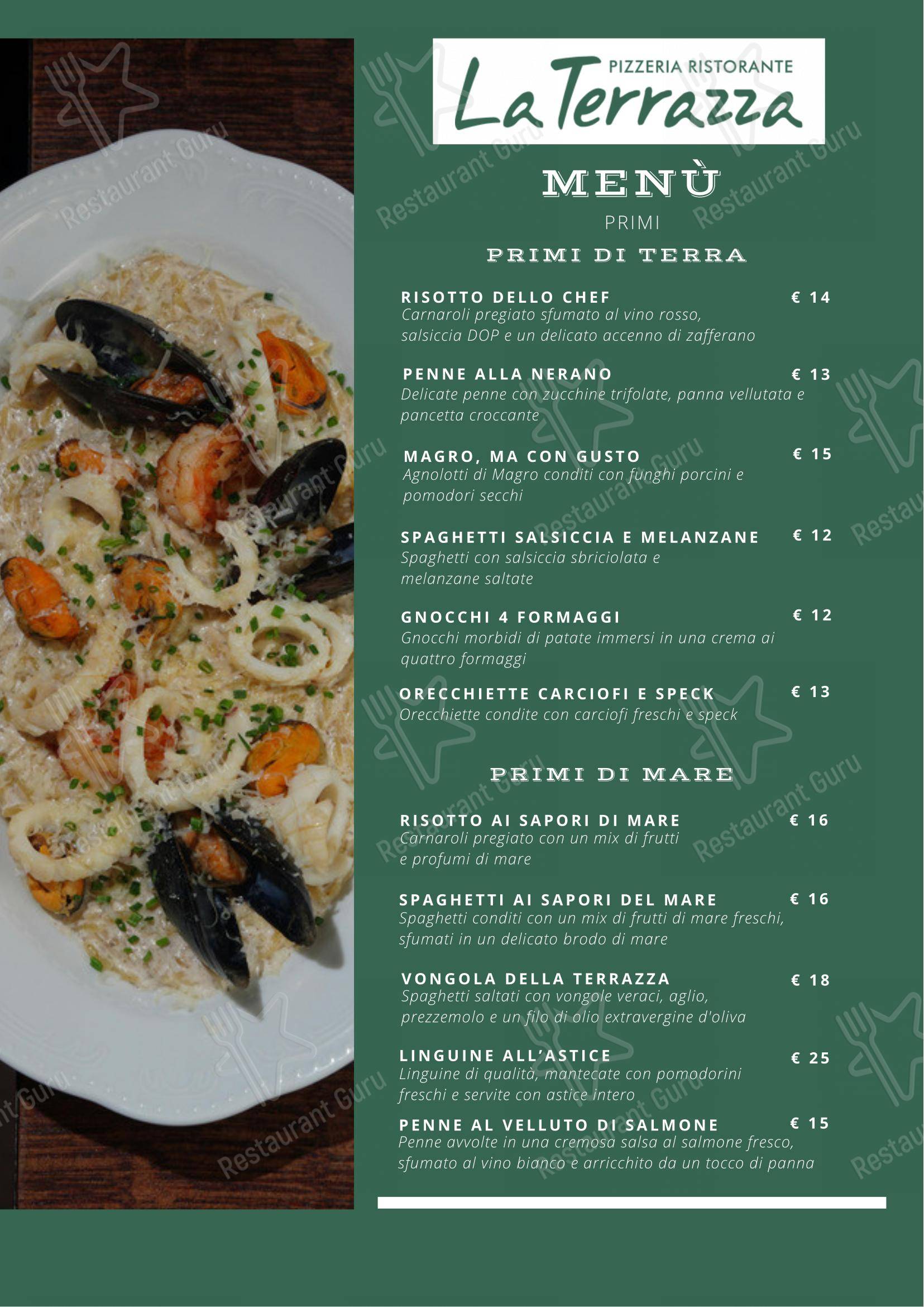 Menu per Pizzeria Ristorante la terrazza ristorante