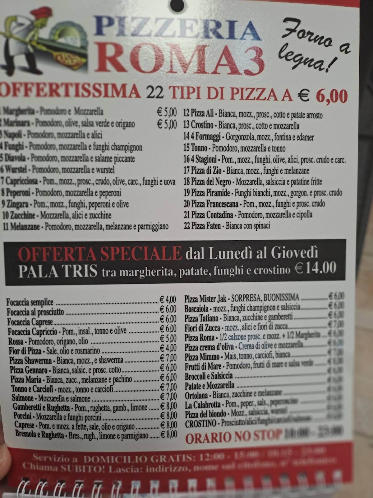 Menu di Pizzeria Roma Tre 