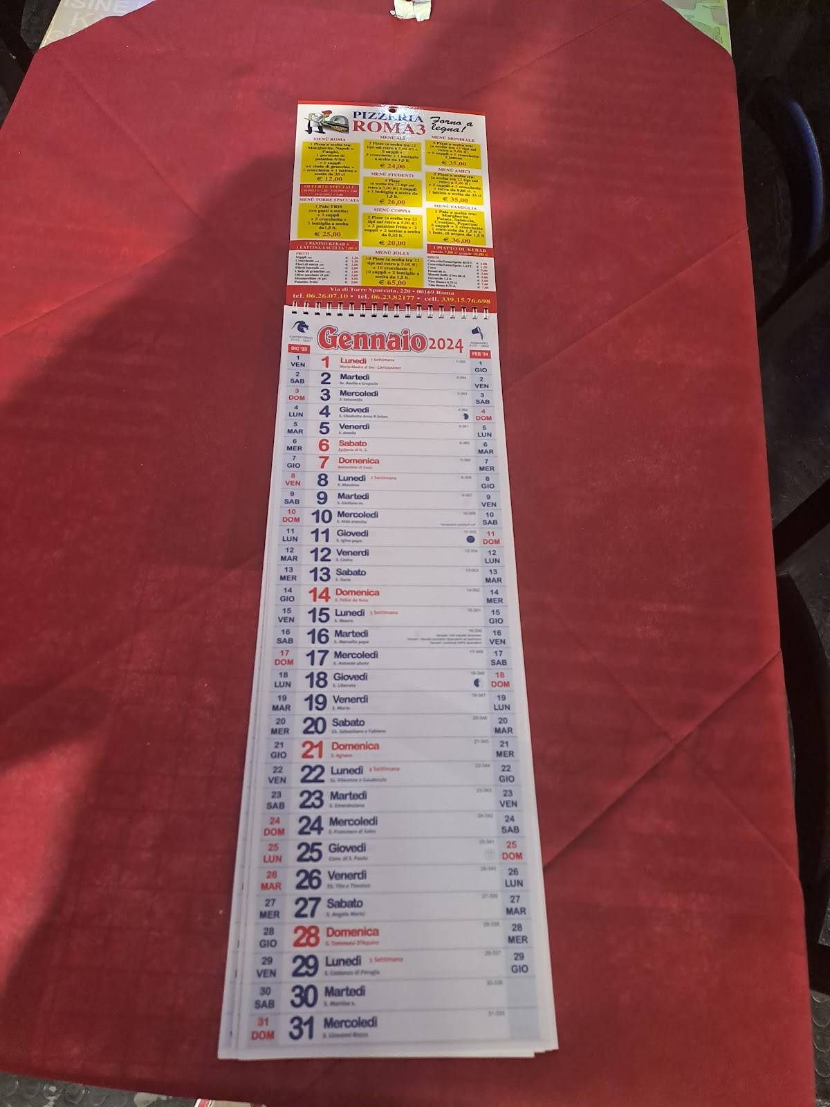 Menu di Pizzeria Roma Tre 