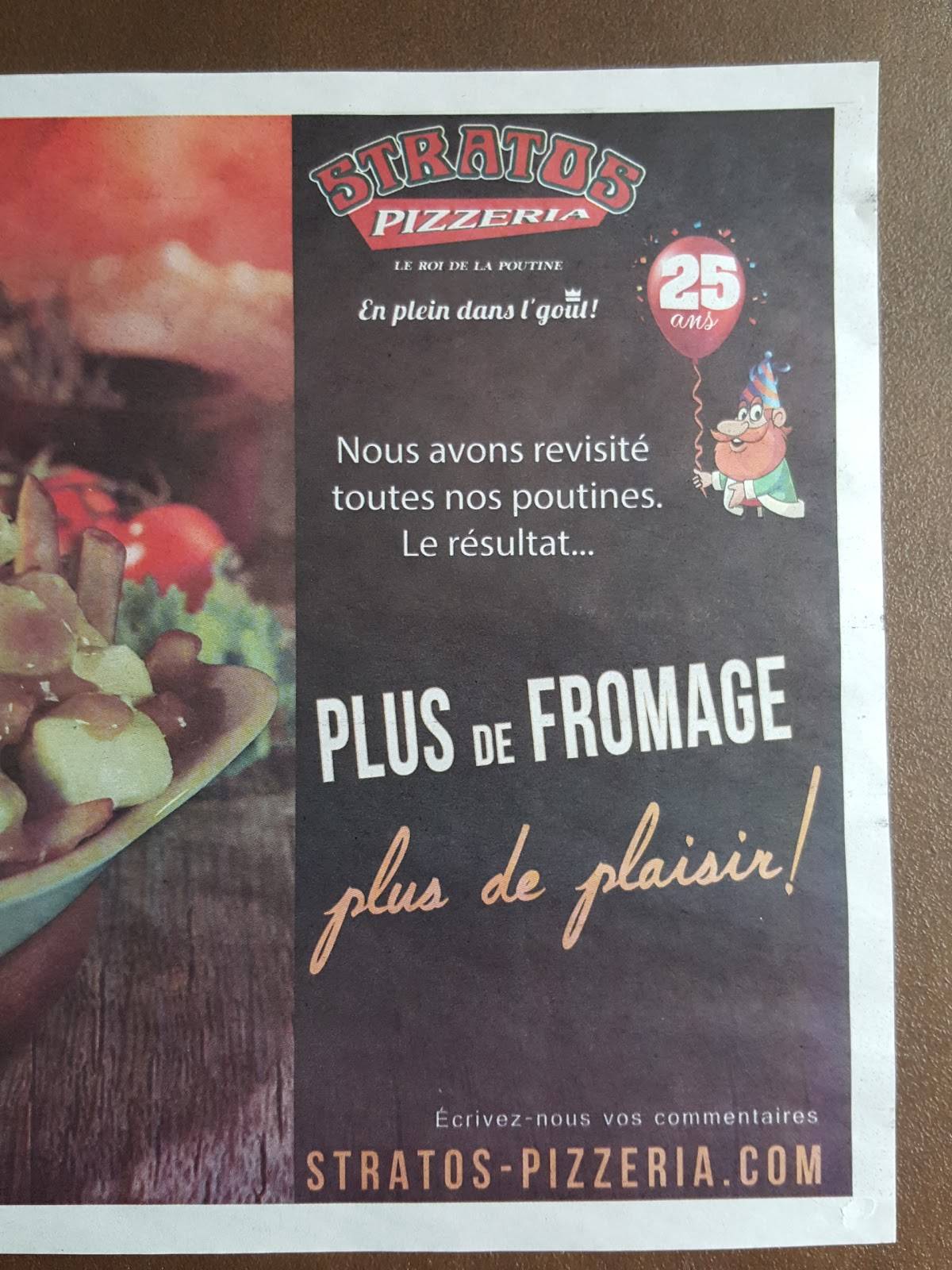 Menu au Stratos Pizzeria, Shawinigan, Av. SaintMarc