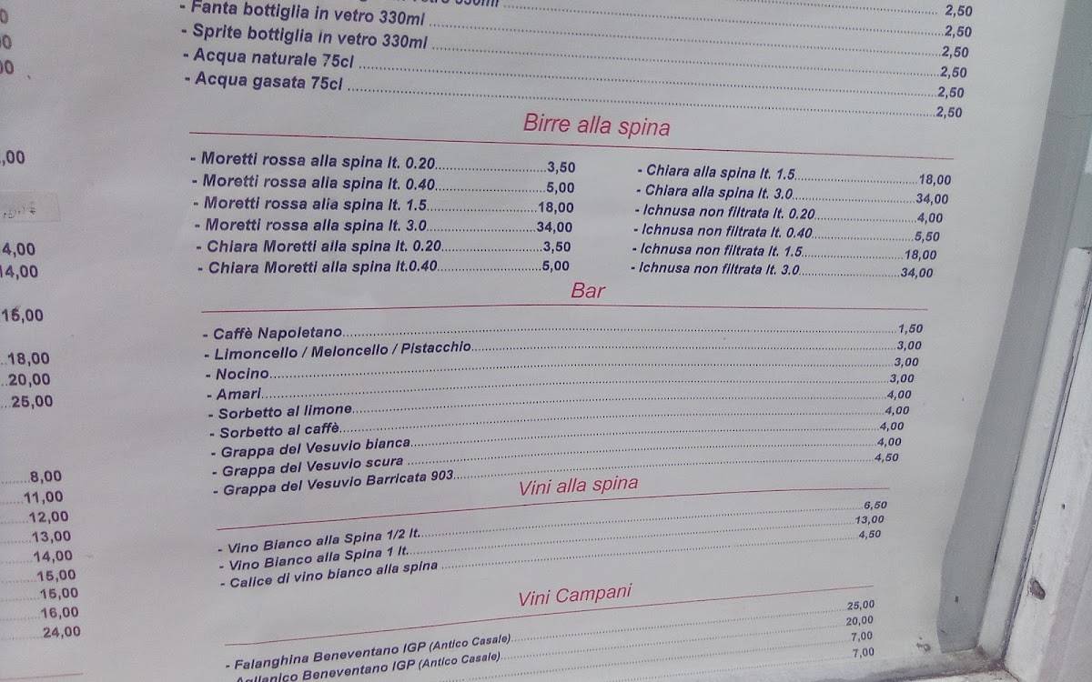 Menu di Pizzeria Trattoria Napoletana Zii Margherita 