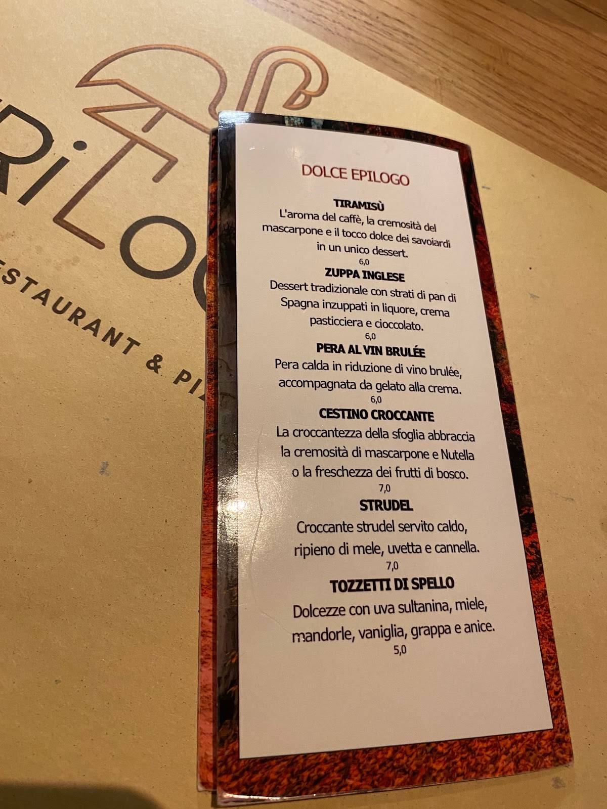 Menu di Trilogy Restaurant & Pizza 