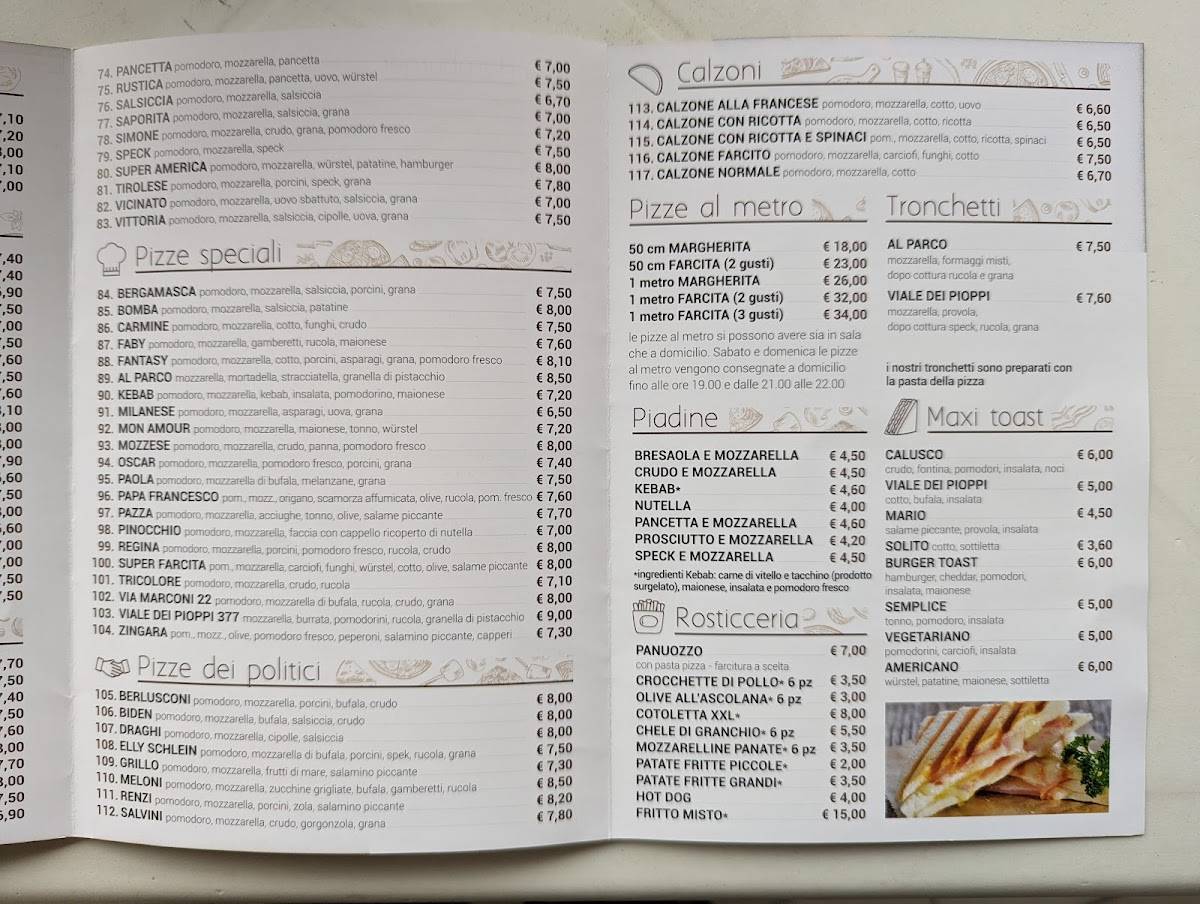 Menu di Pizzeria al Parco 