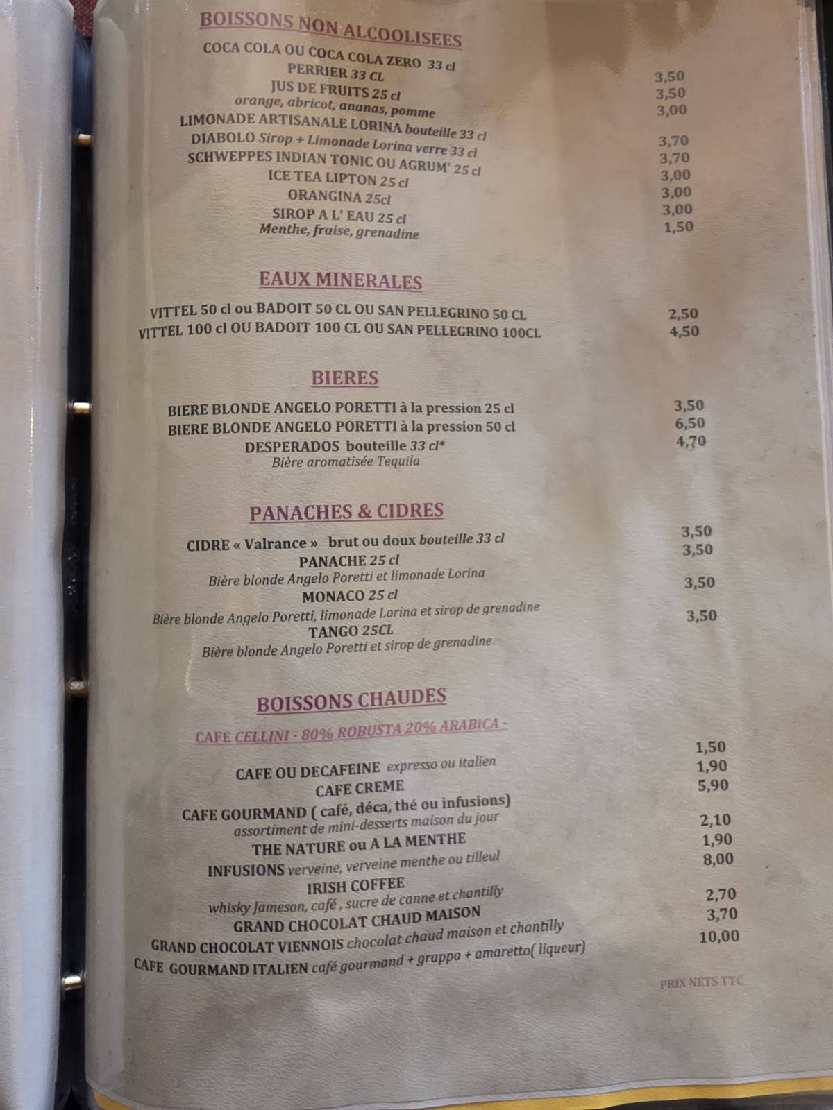 Menu de Pizzeria la Strada Sarl