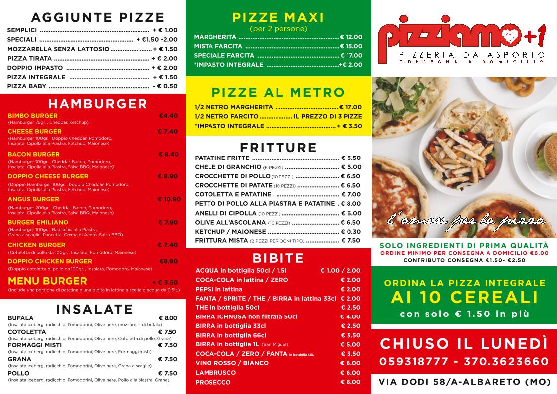 Menu di Pizziamo +1 Albareto 