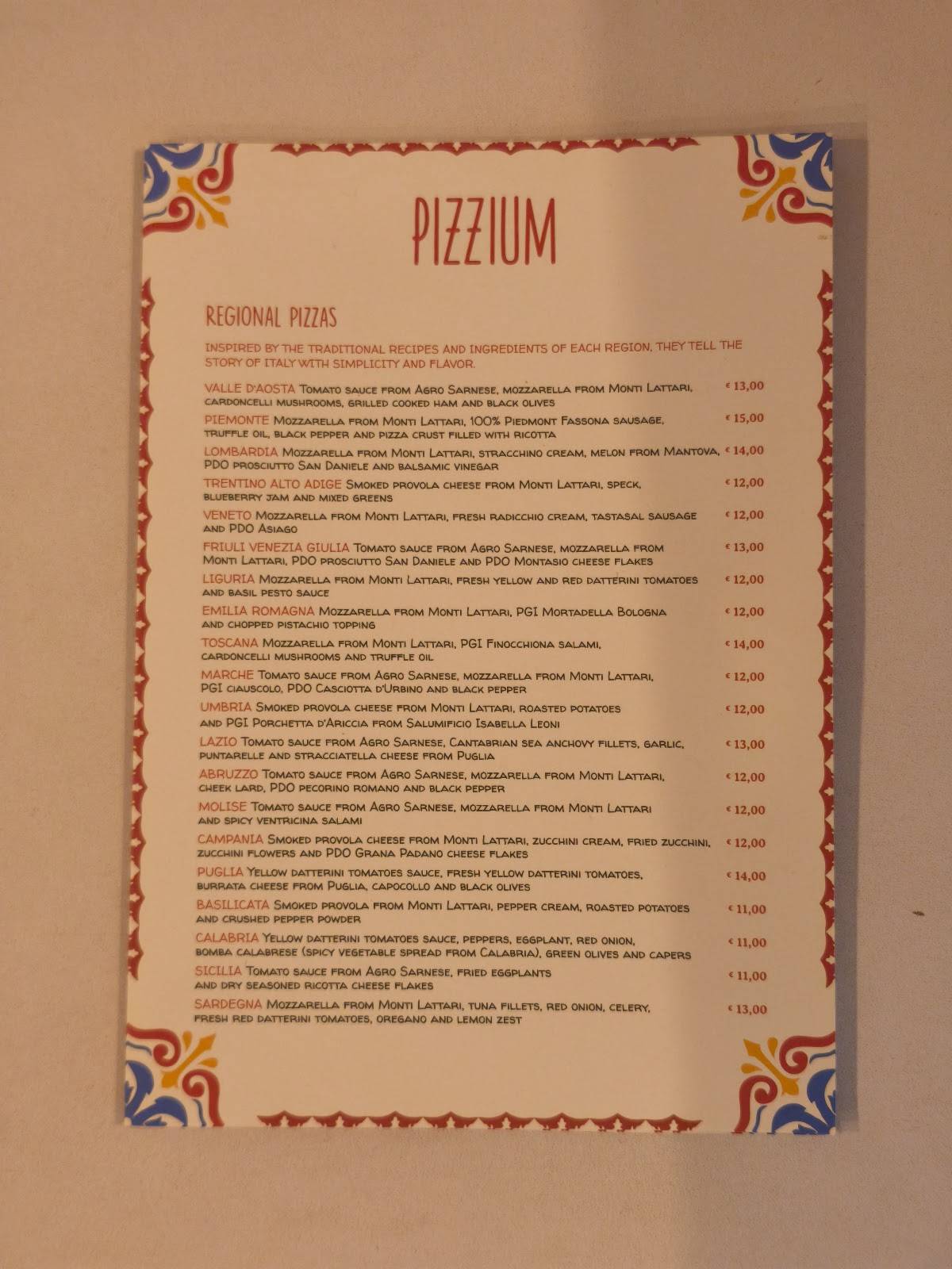 Menu di Pizzium 
