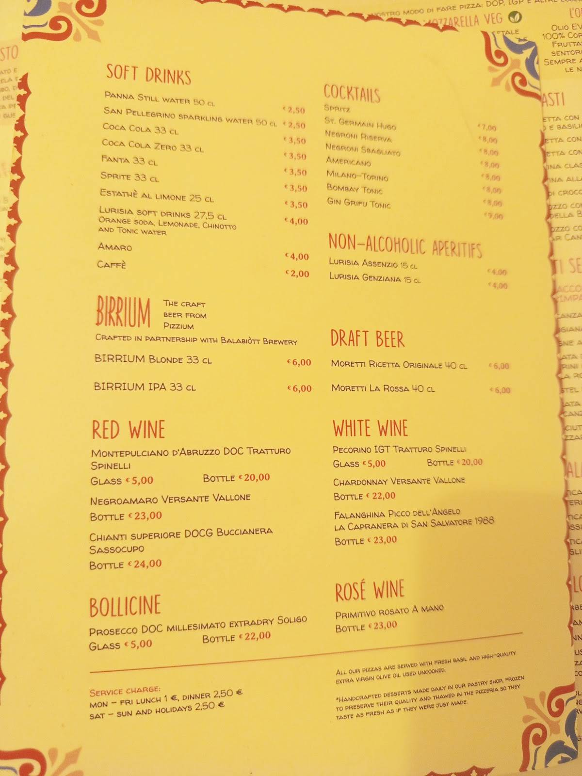 Menu di Pizzium 