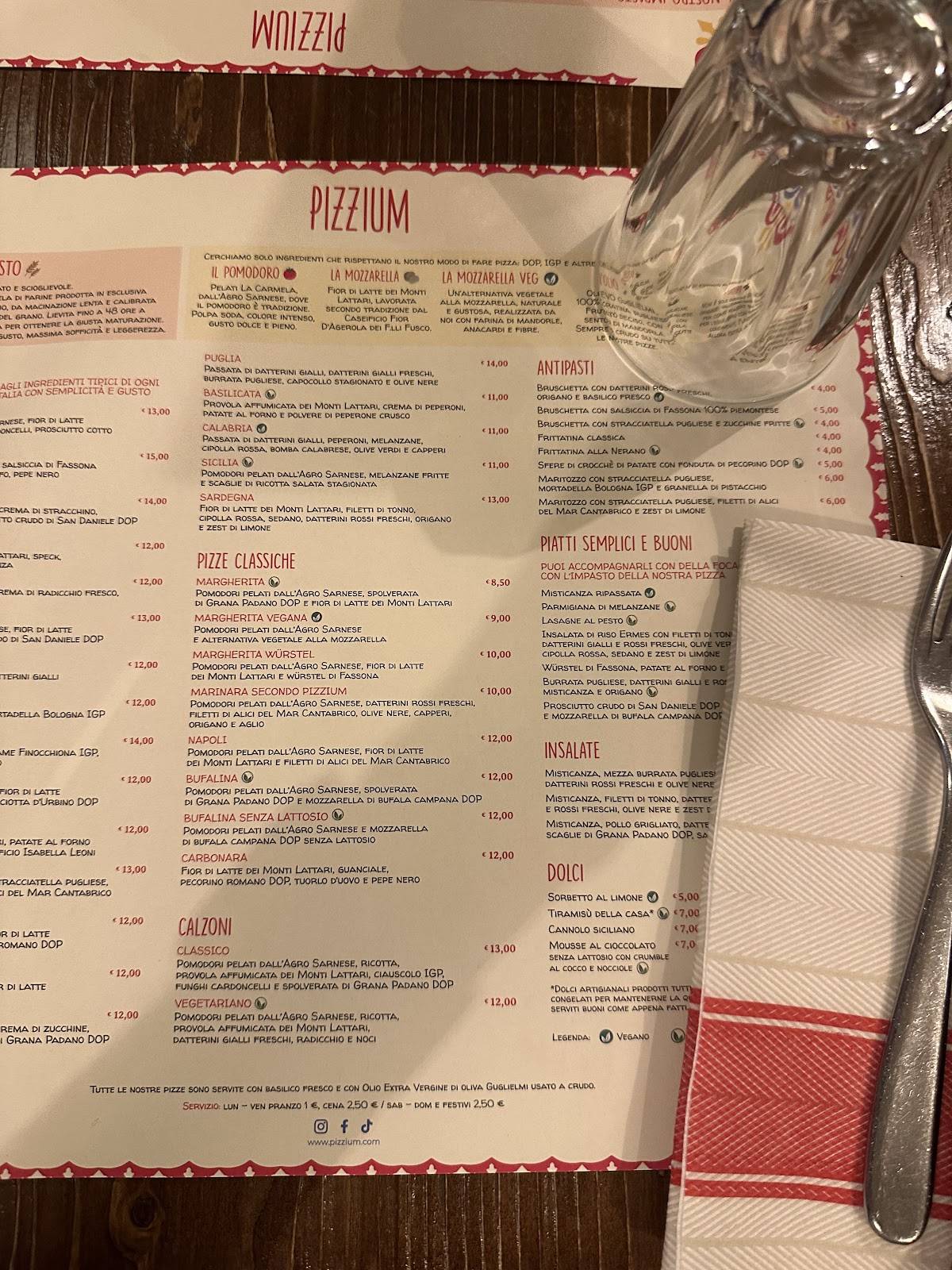 Menu di Pizzium - Via Vigevano 