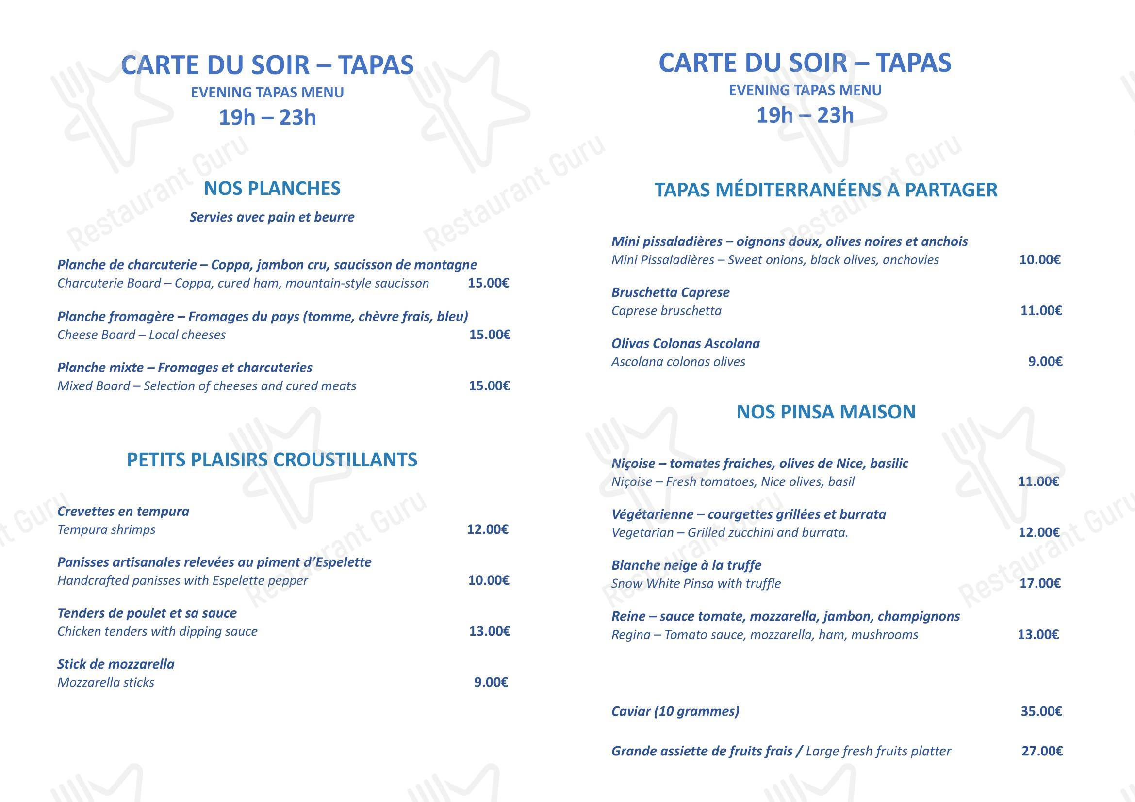 Plage Beau Rivage Nice dans Nice - 菜单