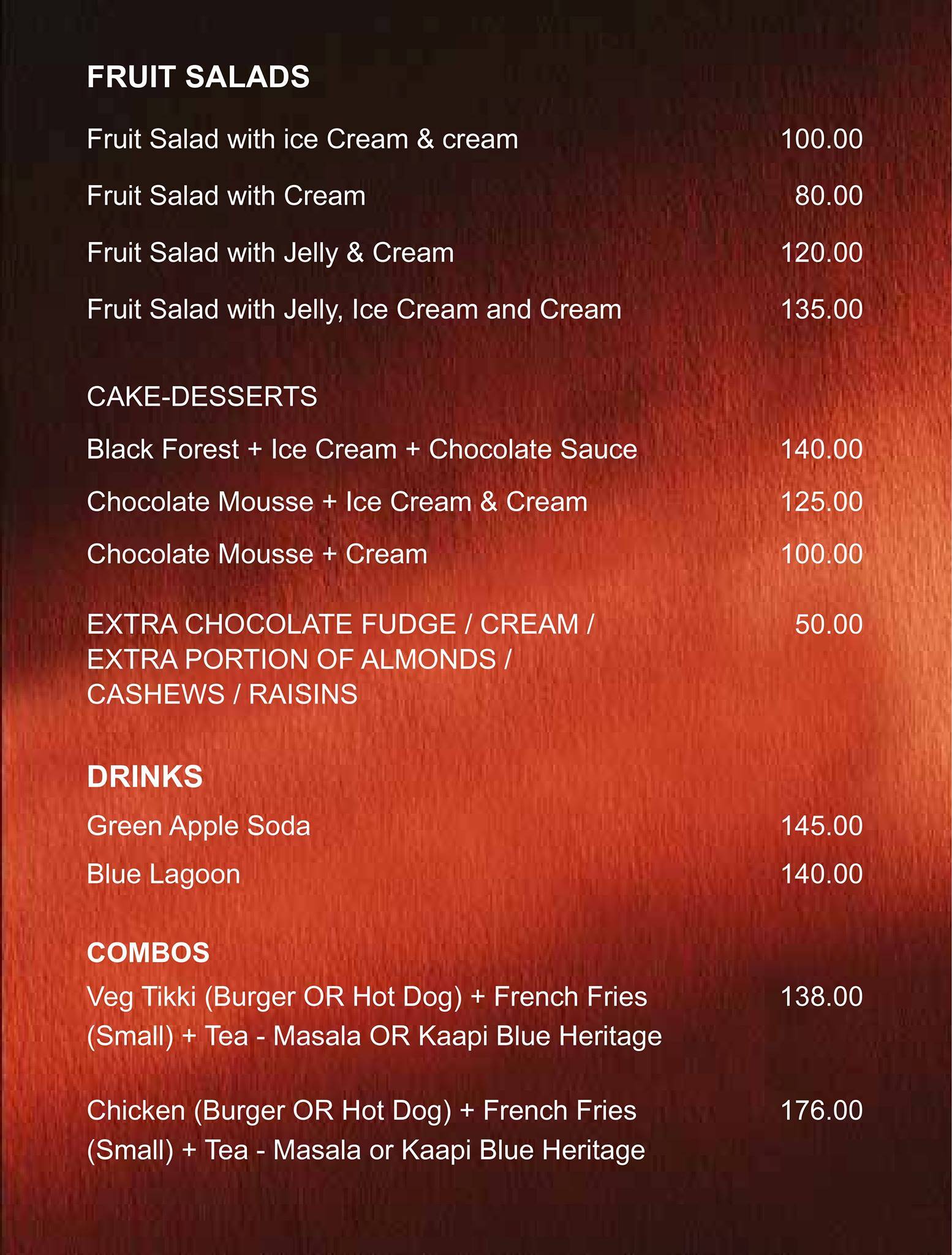 Plan B Cafe menu