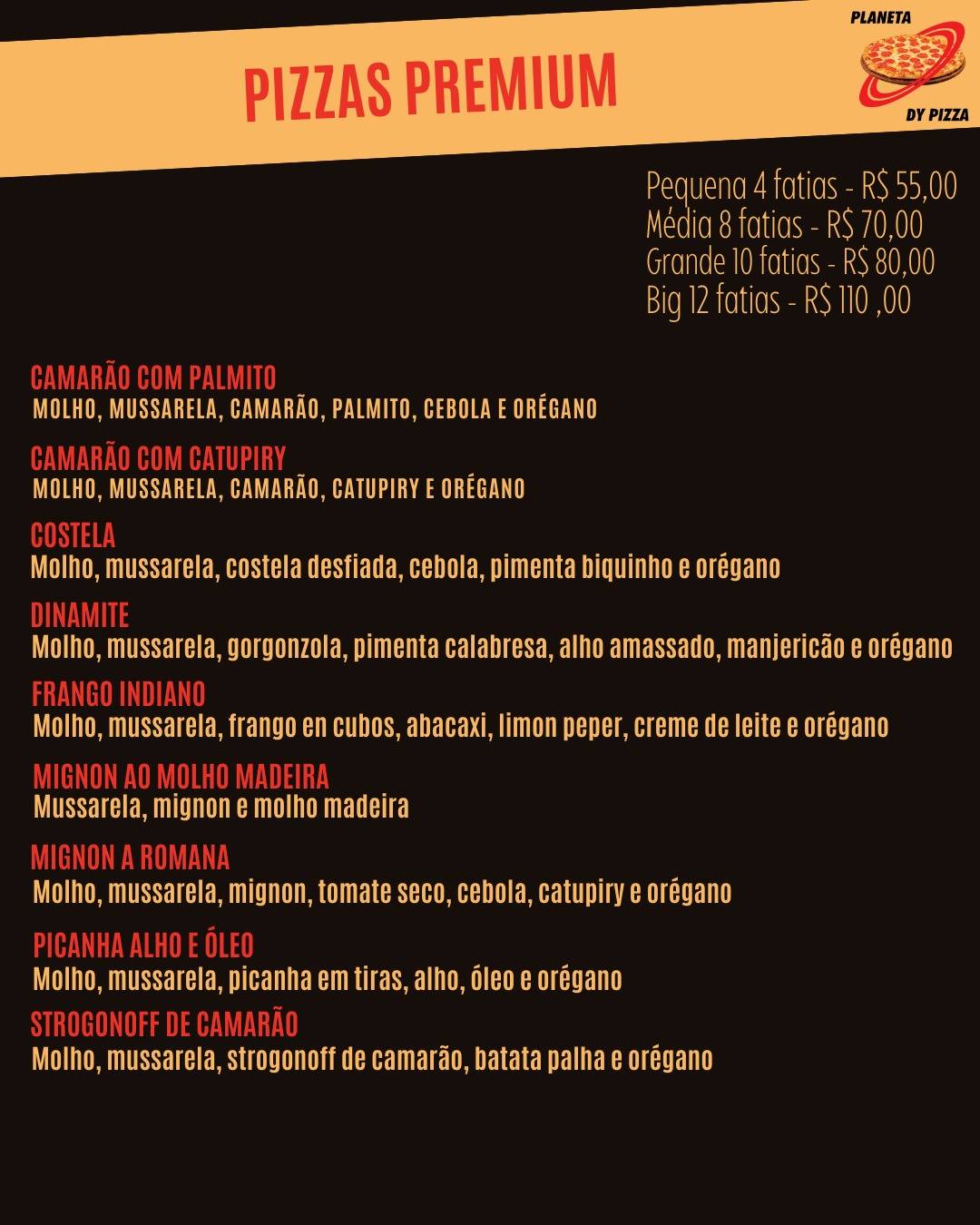 Planeta dy Pizza cardápio