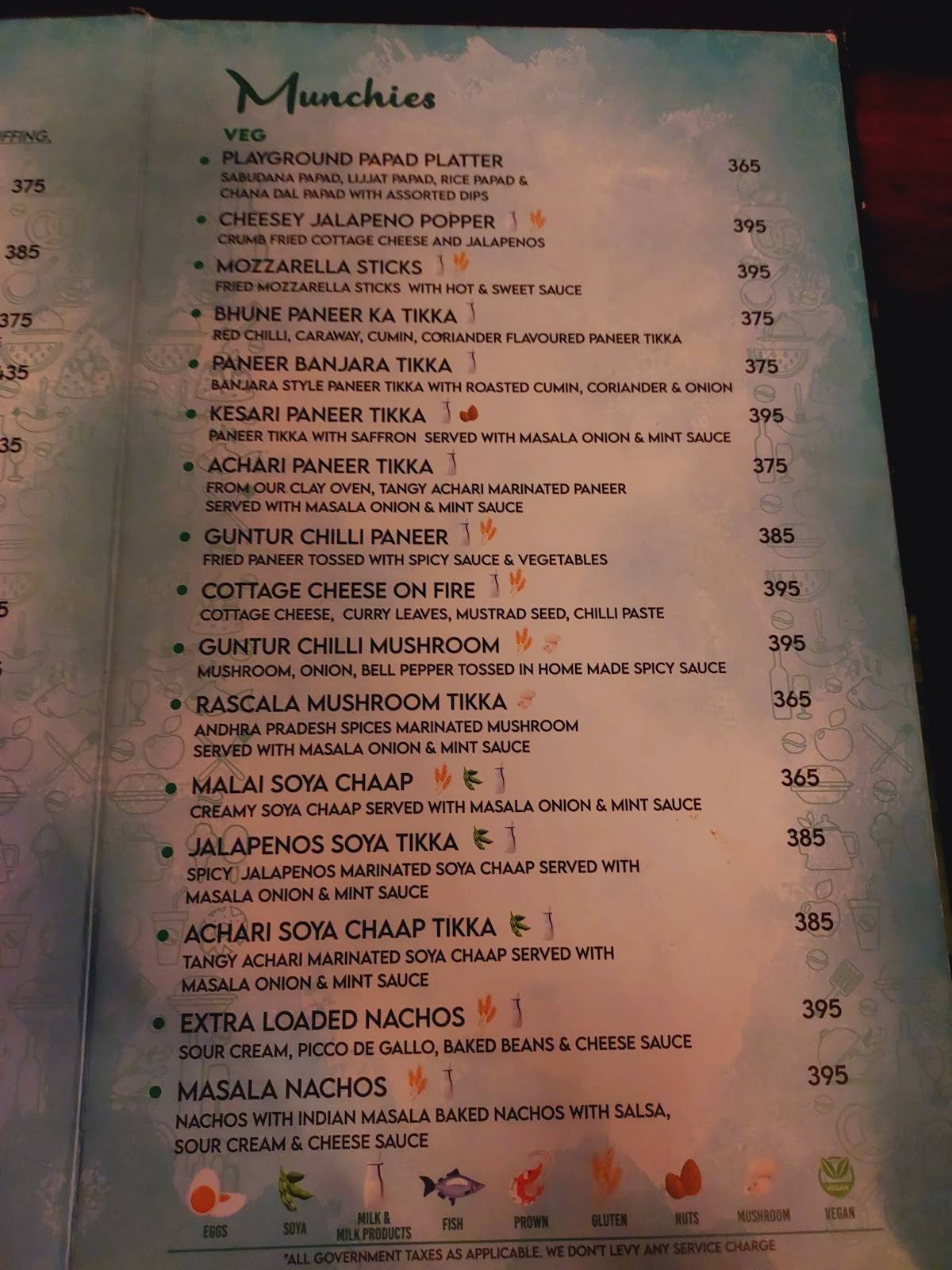 Playground Cafe and Bar menu