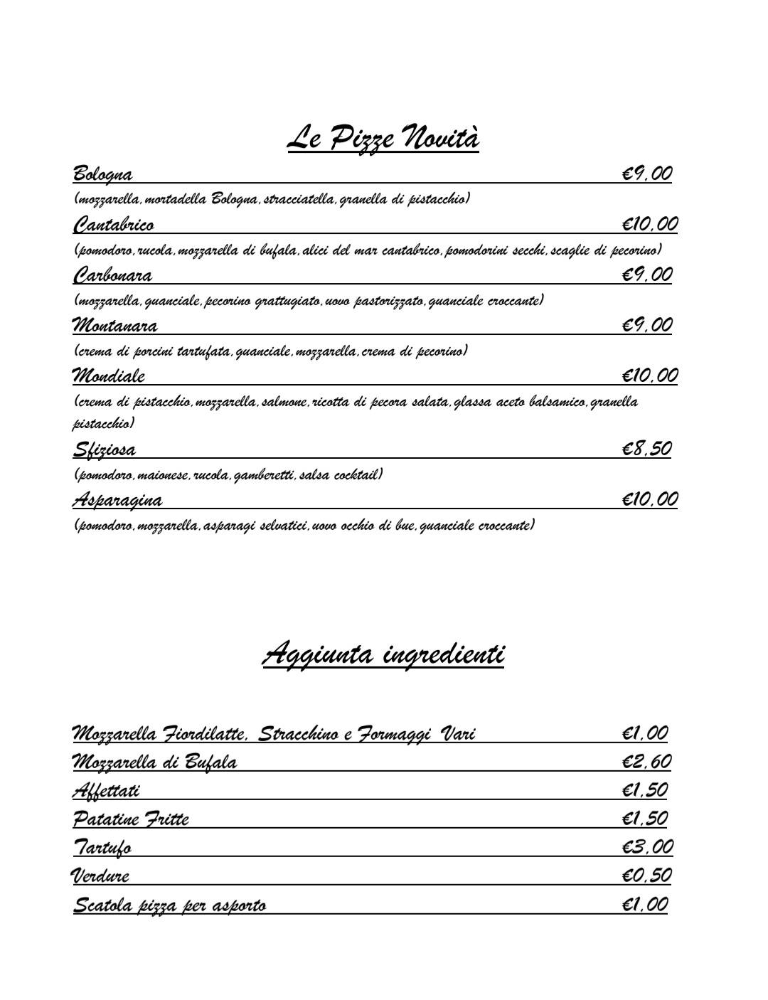 Menu di Ristorante Pizzeria Il Frantoio 
