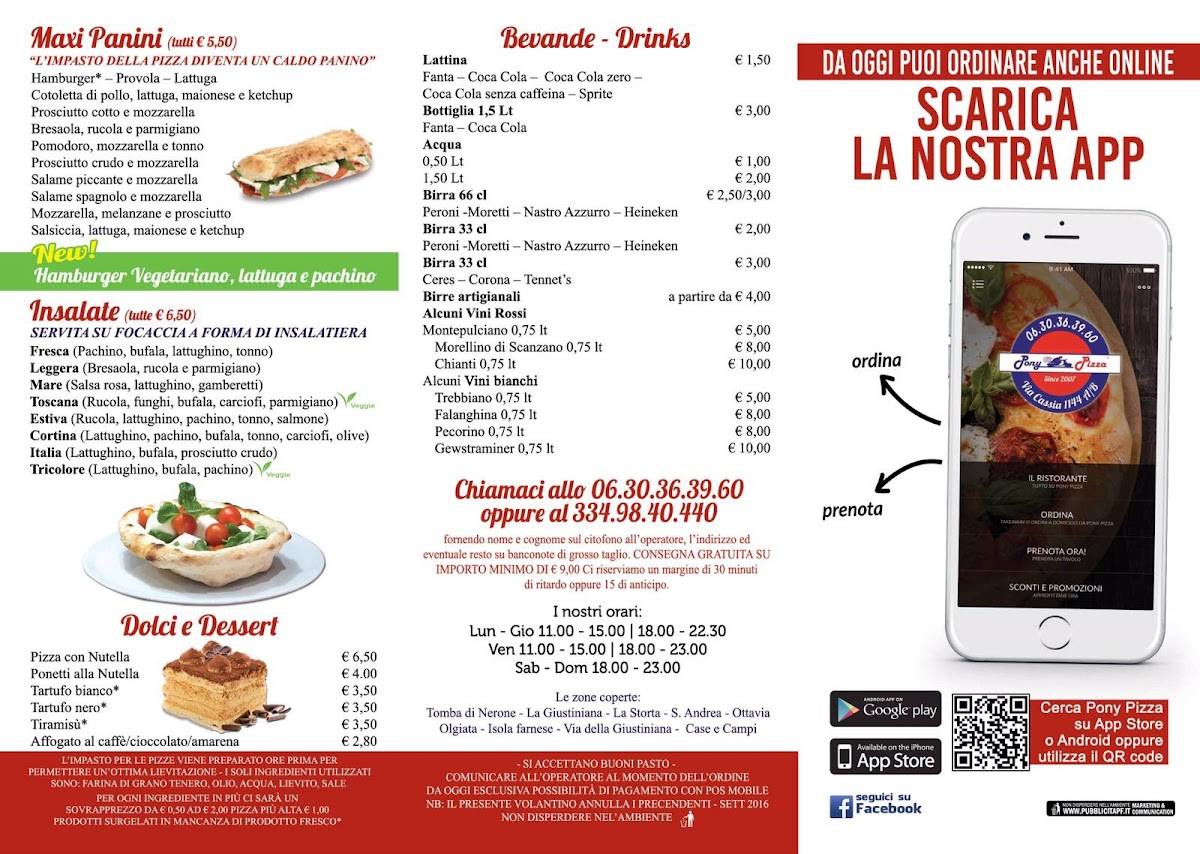 Menu di Pony Pizza Cassia 