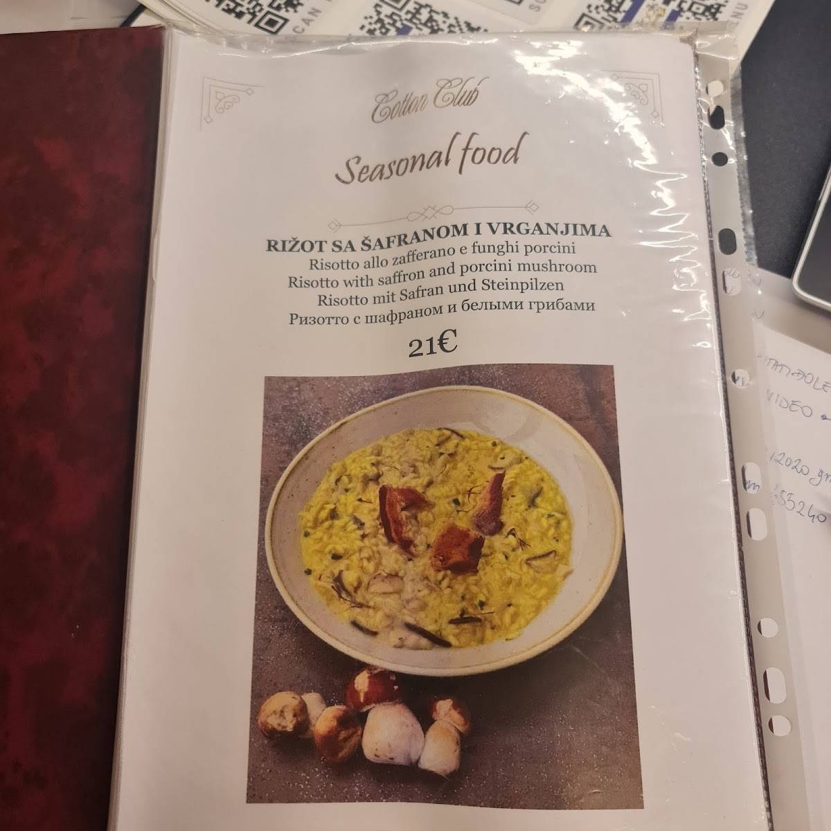 Menu di Cotton Club Porec 