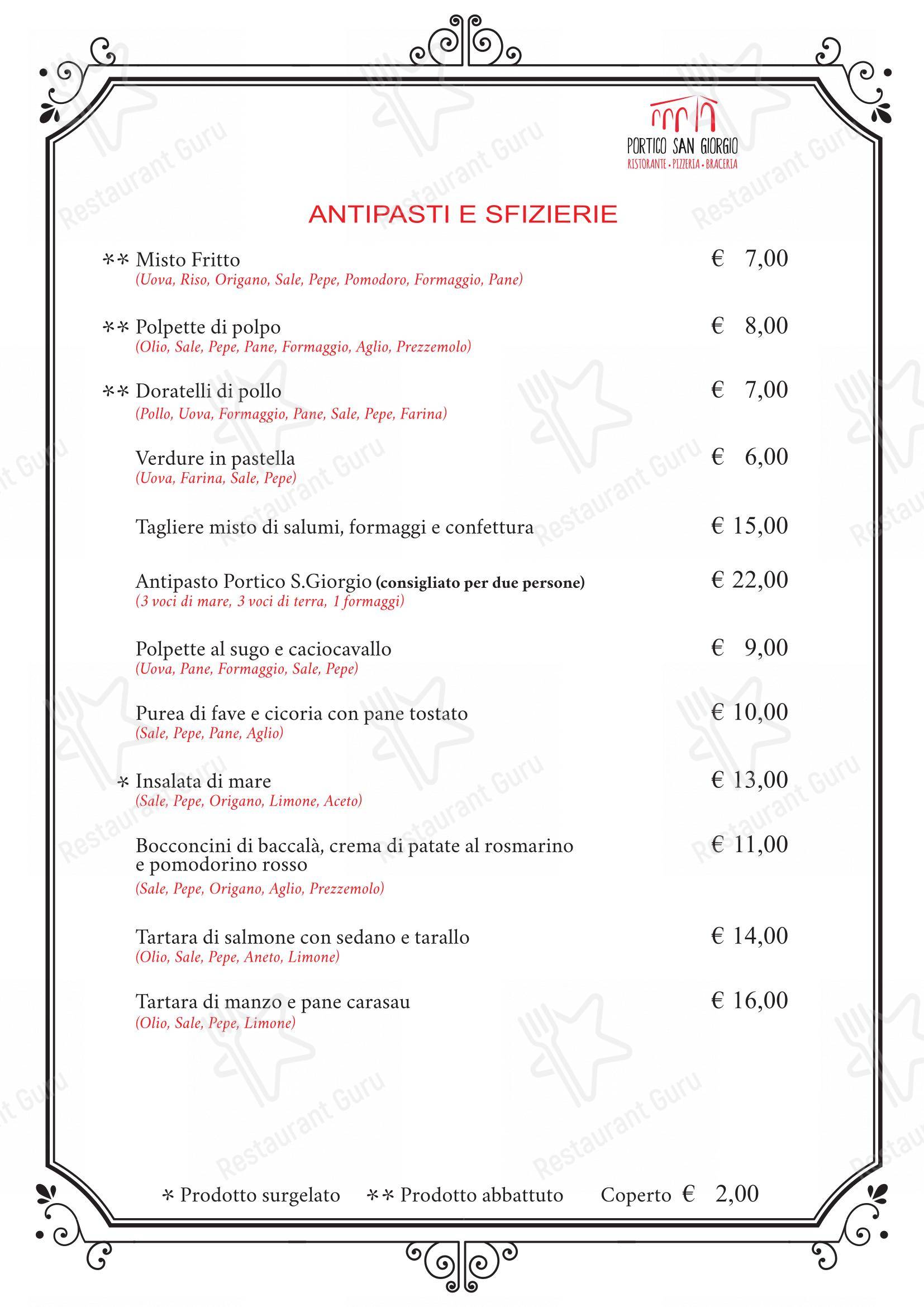 Menu per Portico San Giorgio in Melpignano