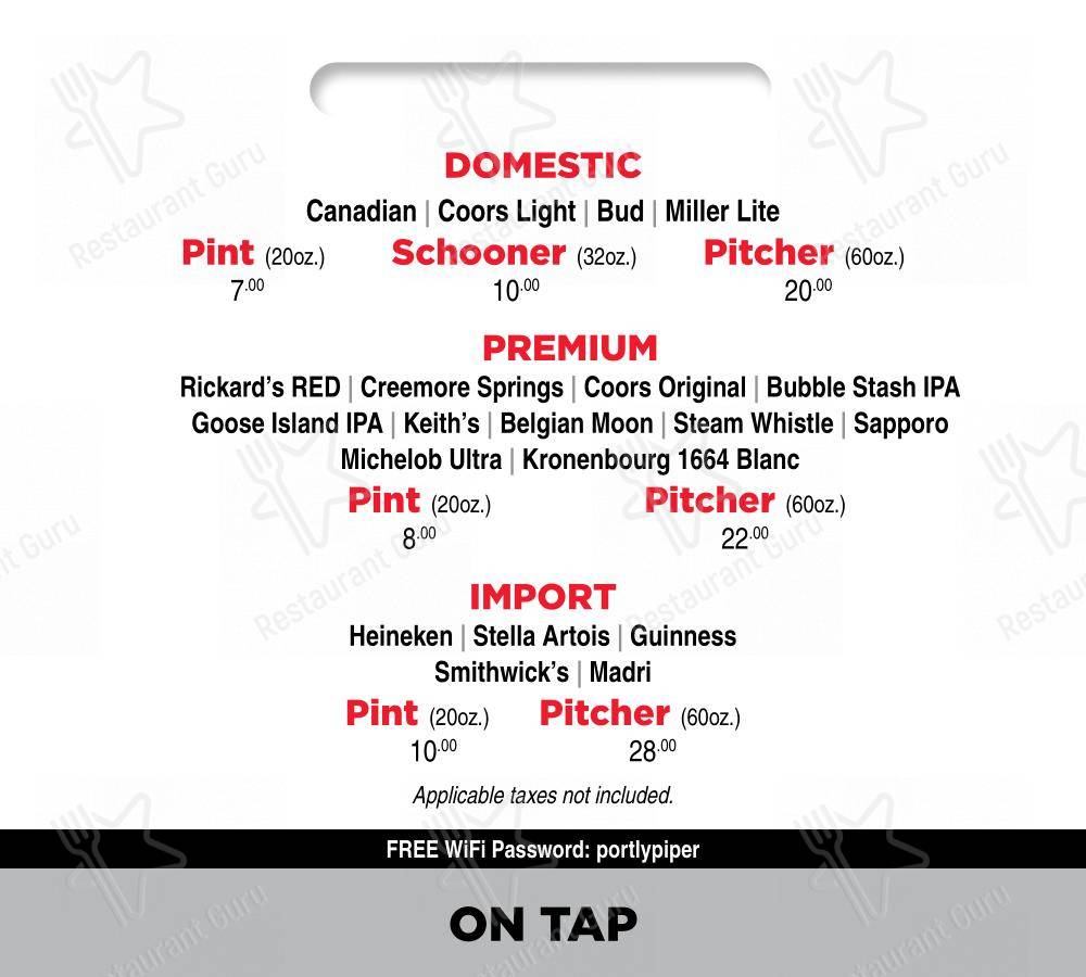 Découvrez le menu pour Portly Piper Pub Ajax