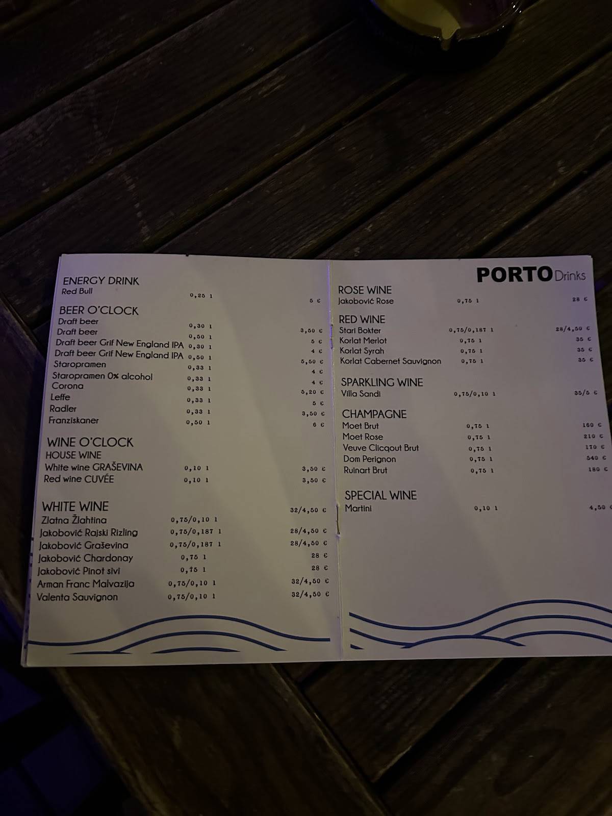 Menu di Porto Club Baška 