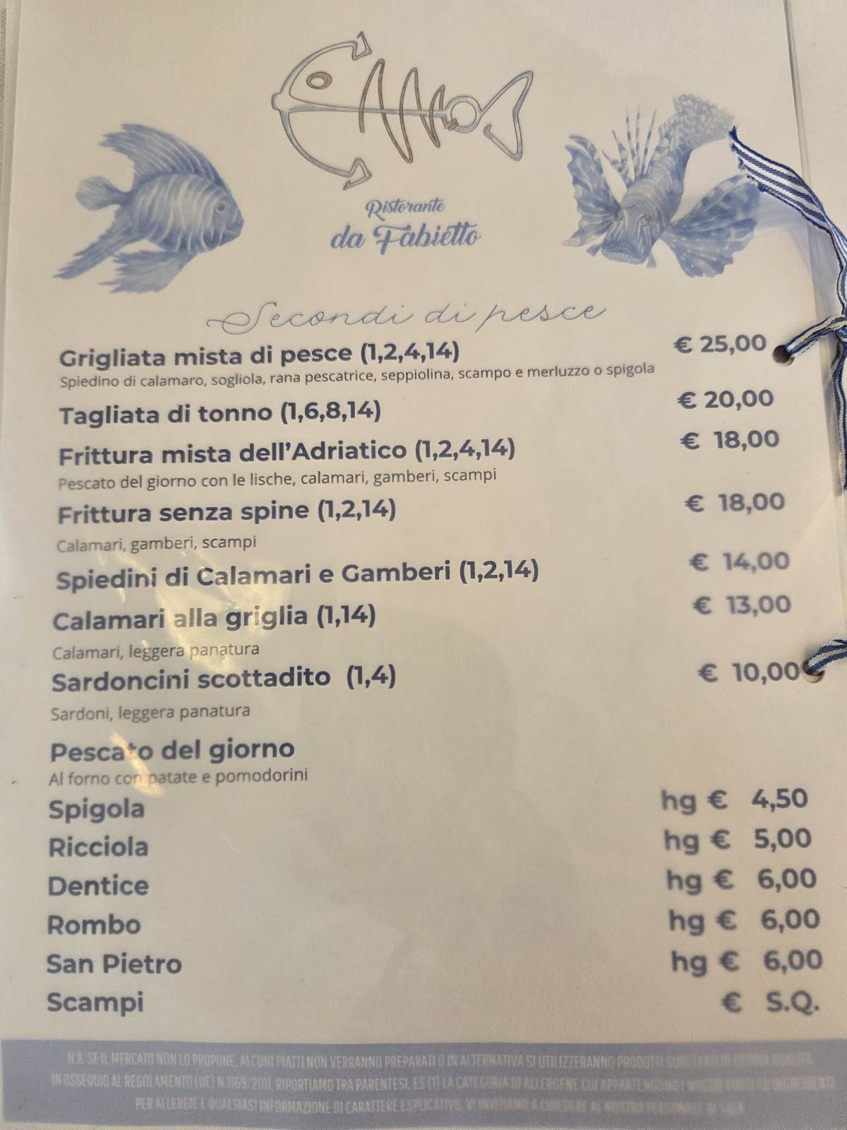 Menu di Ristorante da Fabietto 