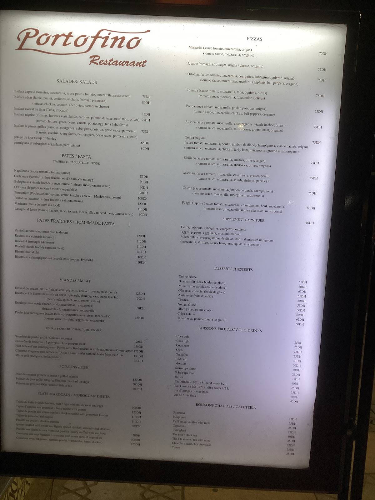 Carta de Portofino Restaurant, Marrakech