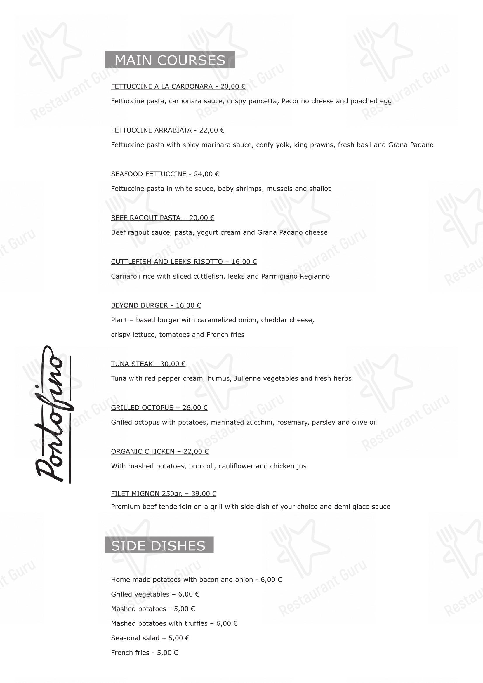 Menu per Portofino ristorante