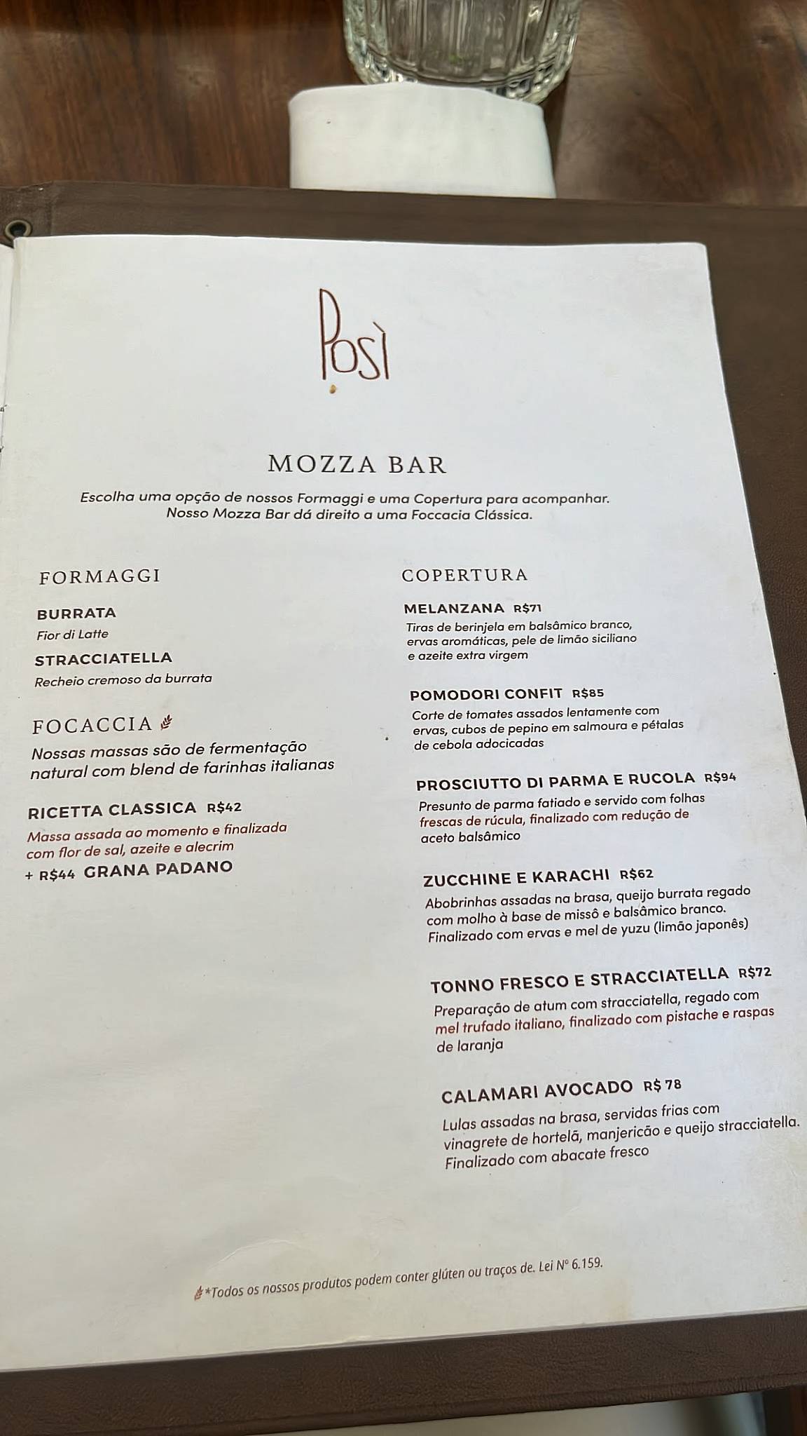 Posì Mozza & Mare cardápio