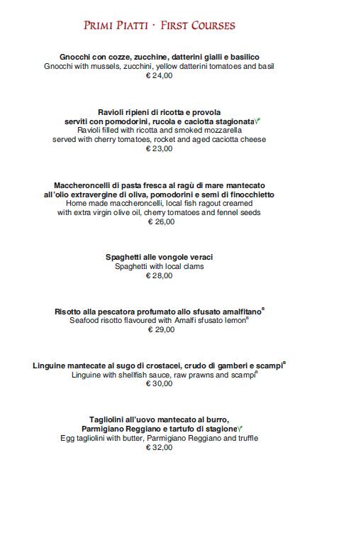 Menu di La Pergola 