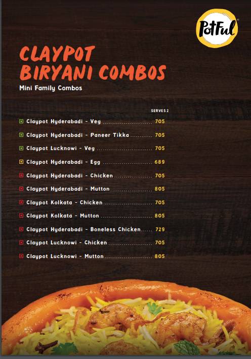 Potful Biryani, BEL Road menu