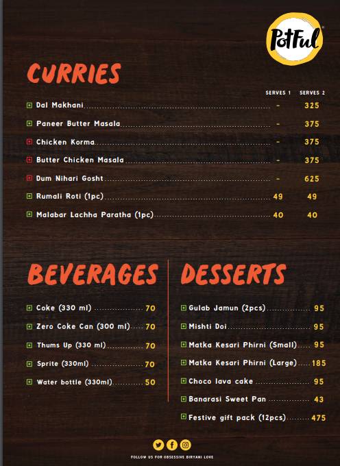 Potful Biryani, BEL Road menu