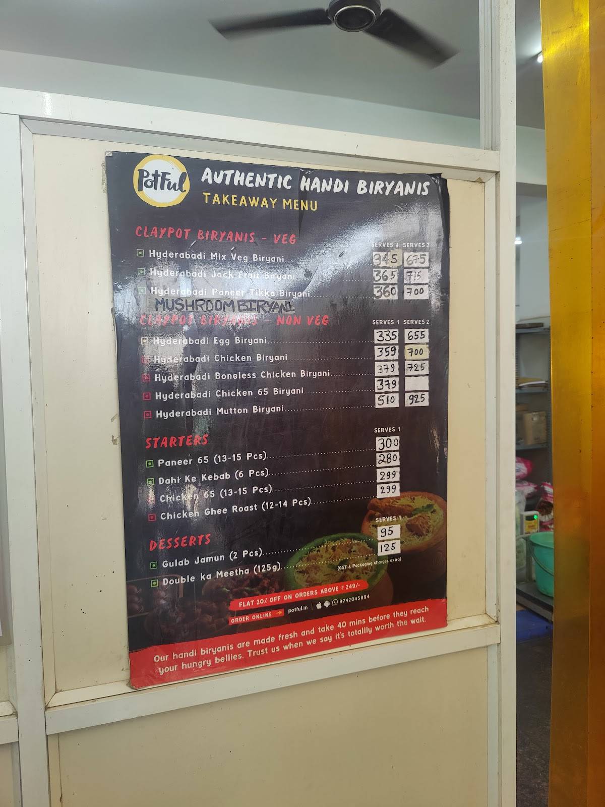 Potful Biryani, Chandanagar menu