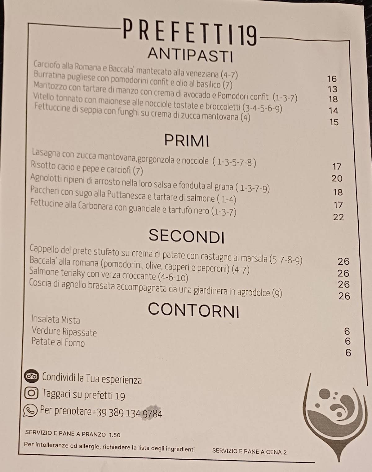 Menu di Prefetti 19 