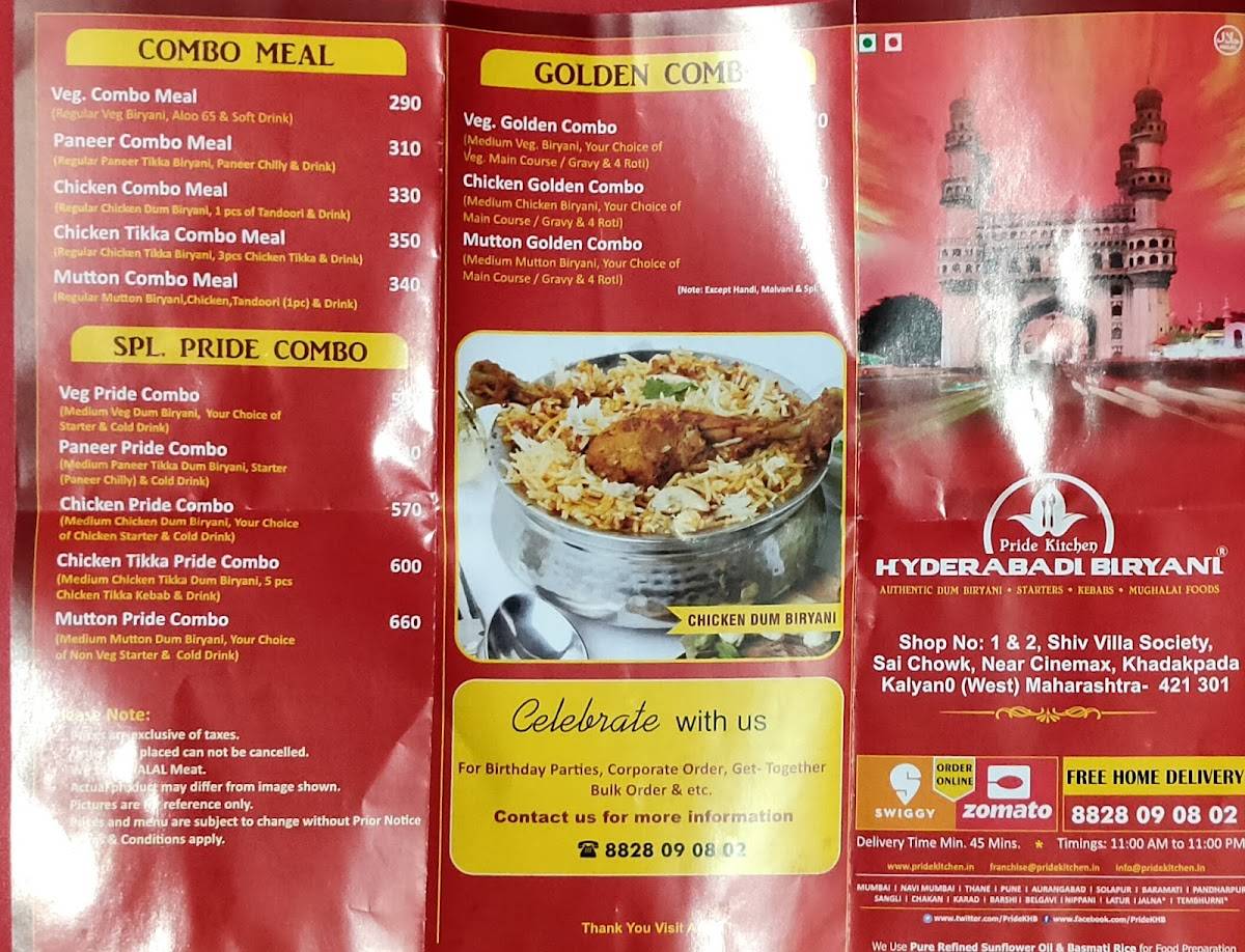 Pride Kitchen Hyderabadi Biryani menu