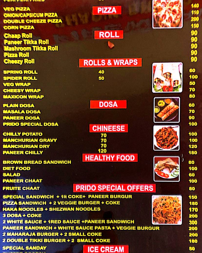 Prido Batra Cafe menu