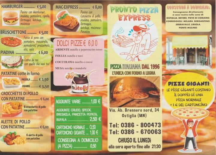 Menu di Pronto Pizza Express 
