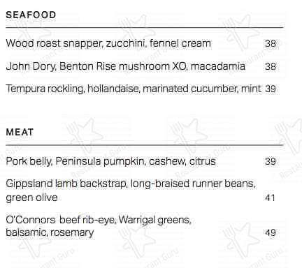 Menu at Pt. Leo Estate restaurant, Merricks