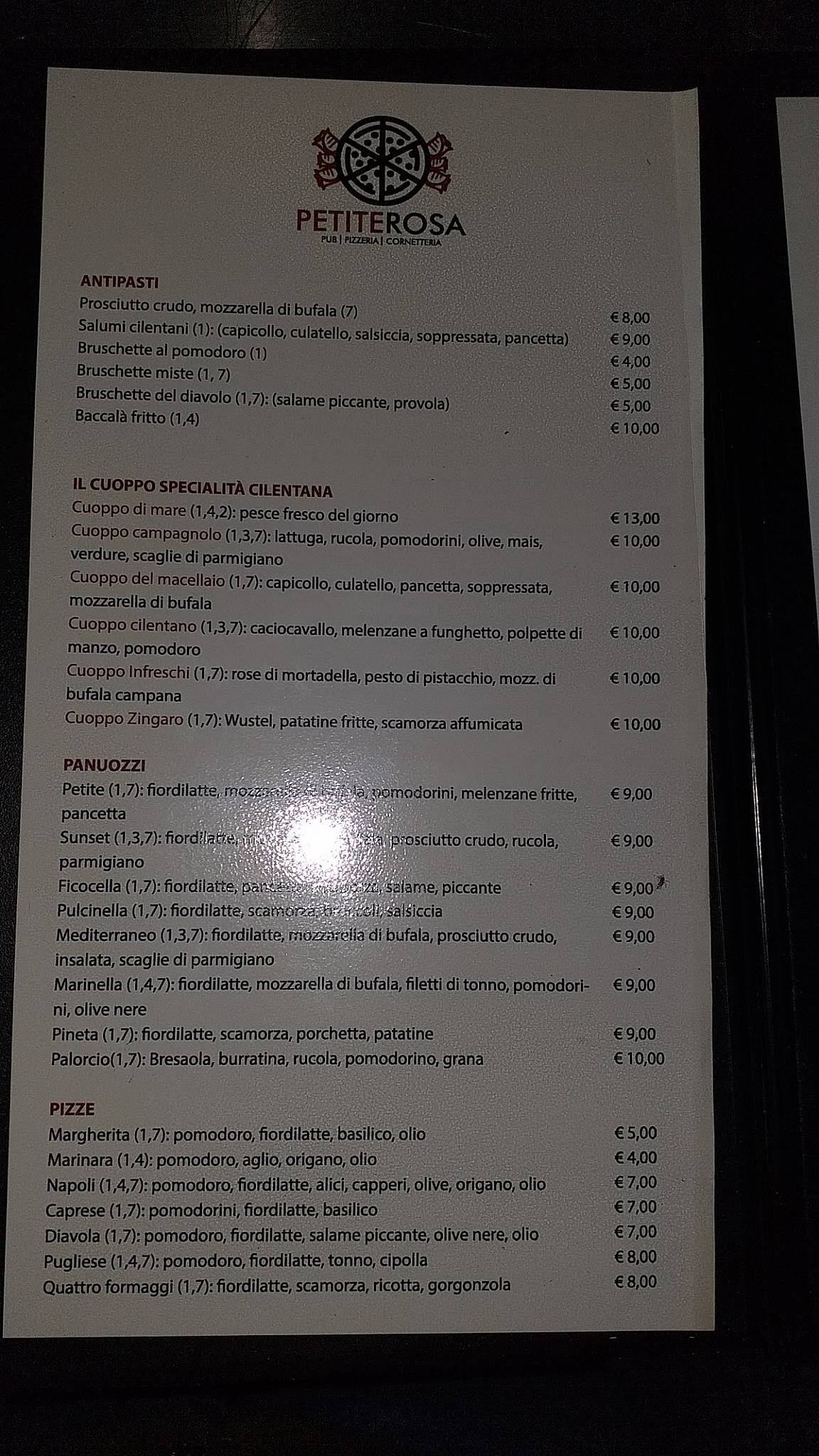 Menu di Pub Petite Rosa 