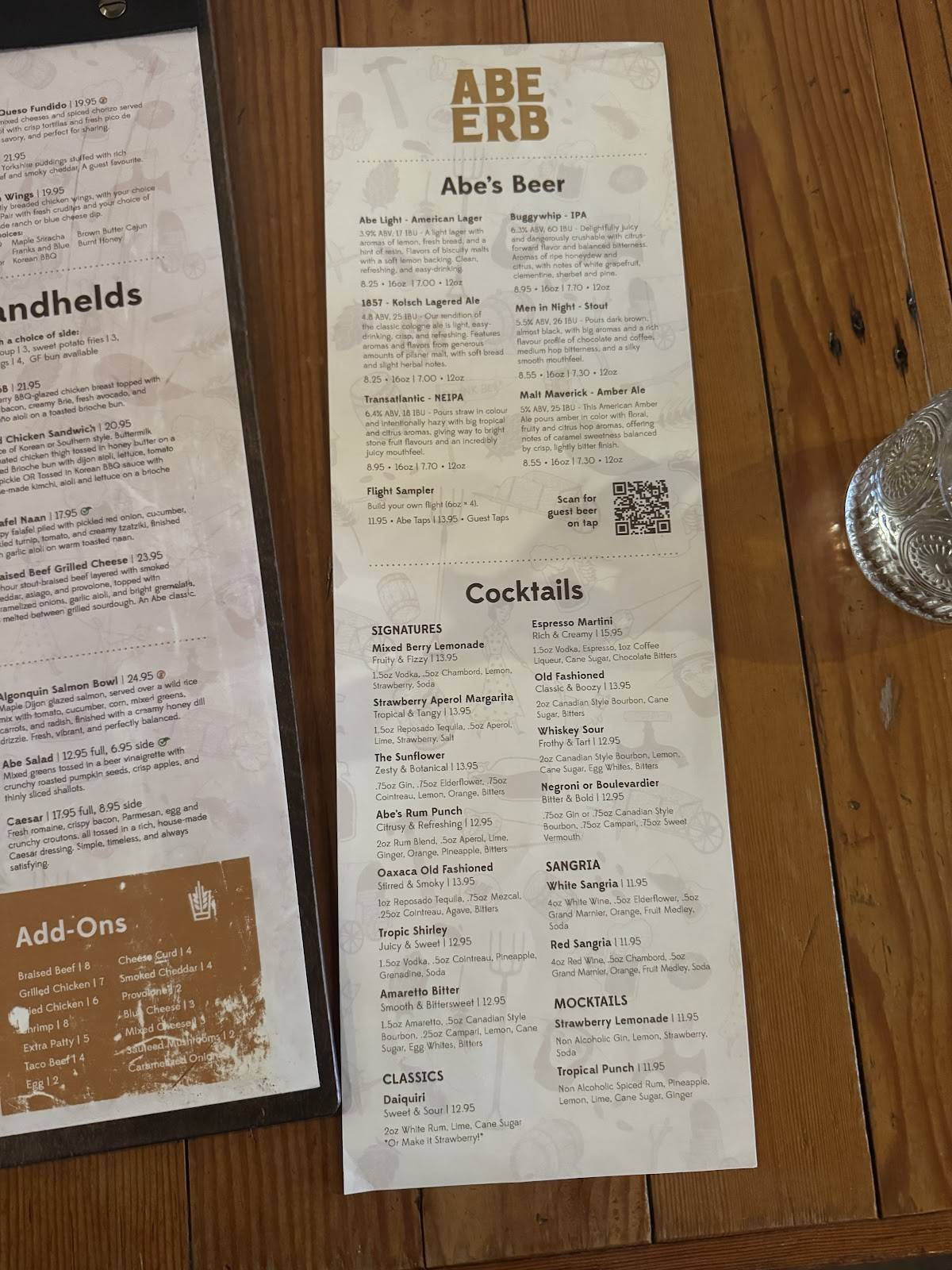 Menu de ABE ERB - Uptown Waterloo